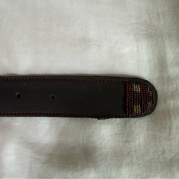 Brown Beaded Belt Handmade Leather Western Size 46 Neutral Colors Casual - Picture 6 of 7